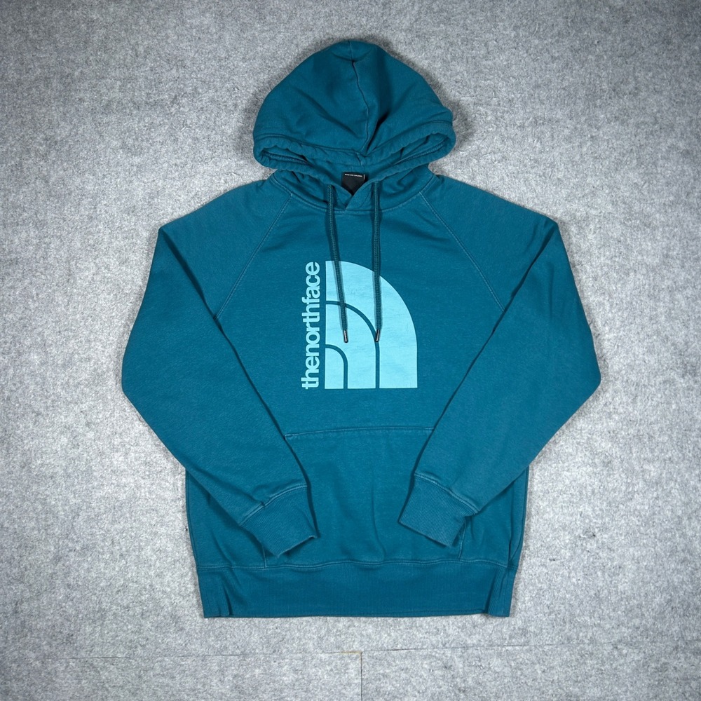 The North Face Hoodie Womens Small Teal Graphic Pullover Gorpcore Outdoor Fleece